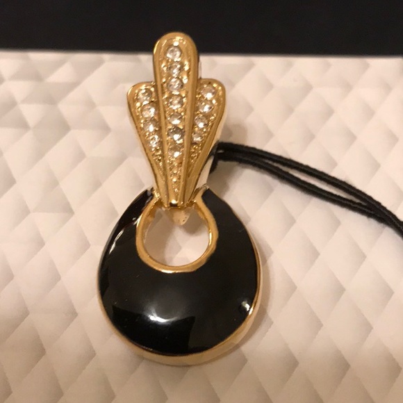 BLACK ENAMEL GOLD PLATED PEARL ENHANCER WITH CUBIC ZIRCONIA NWT - Picture 2 of 5